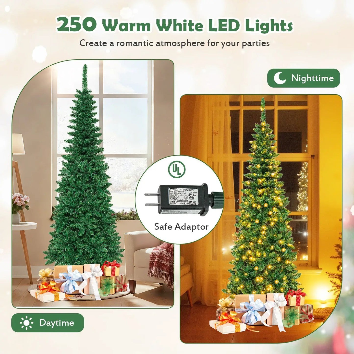 4.5 Ft Pre-Lit Premium Hinged Fir Pencil Tree