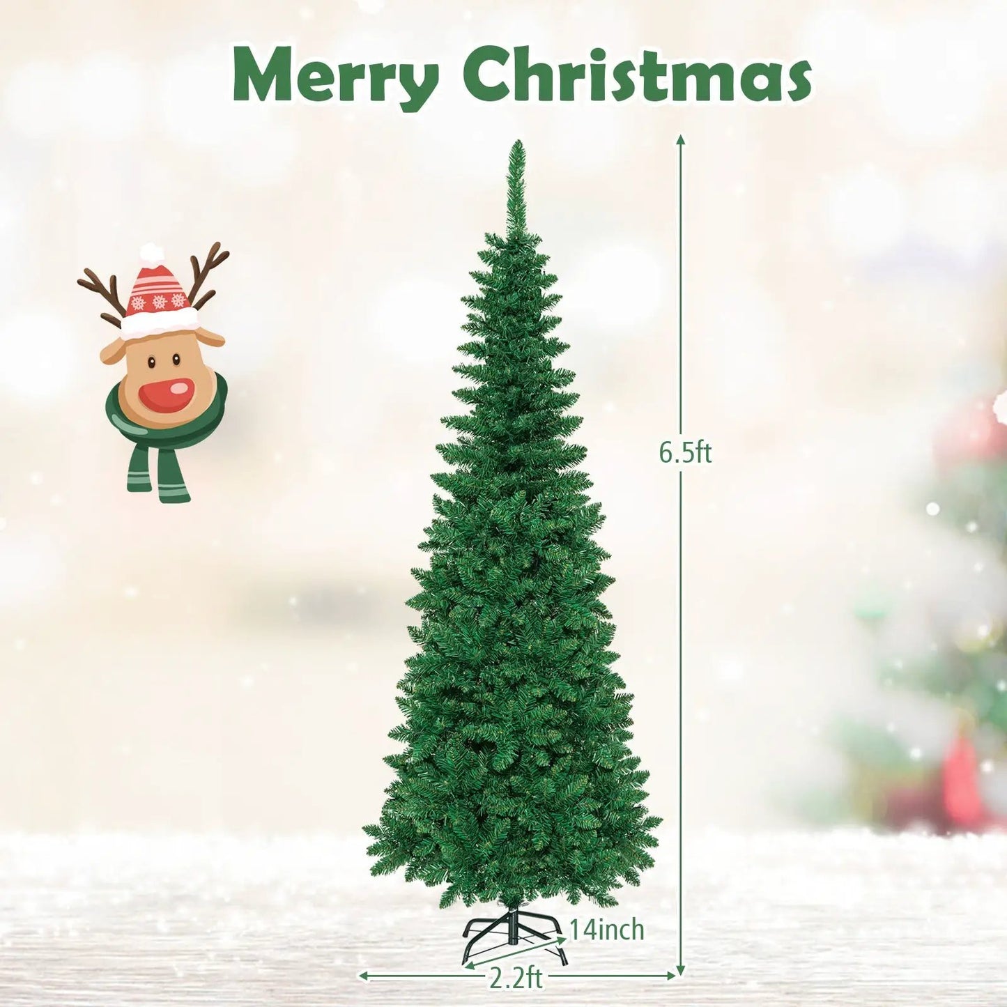4.5 Ft Pre-Lit Premium Hinged Fir Pencil Tree