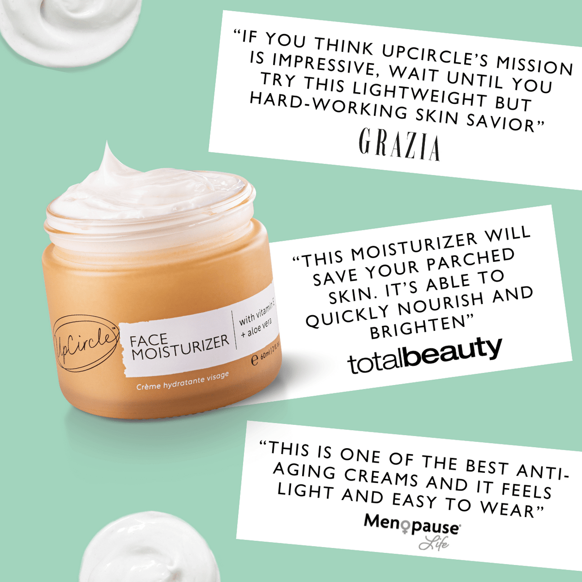 The Sensitive Skin Bundle UpCircle face moisturizer in an amber glass jar with white cream on Tampa Home & Garden Store