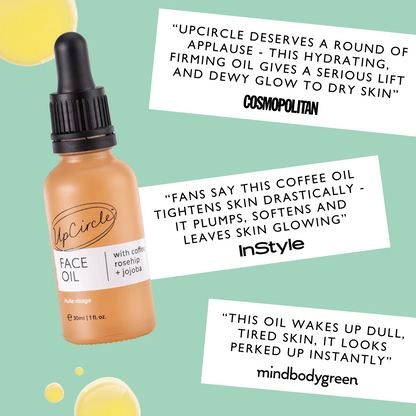 UpCircle Face Oil bottle with coffee oil, rosehip and jojoba in a peach dropper on Tampa Home & Garden Store