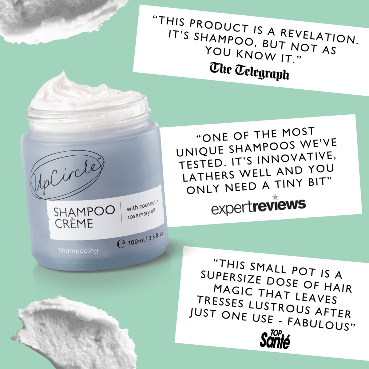 The Complete Haircare Bundle by UpCircle: blue shampoo creme jar with coconut rosemary oil on Tampa Home & Garden Store
