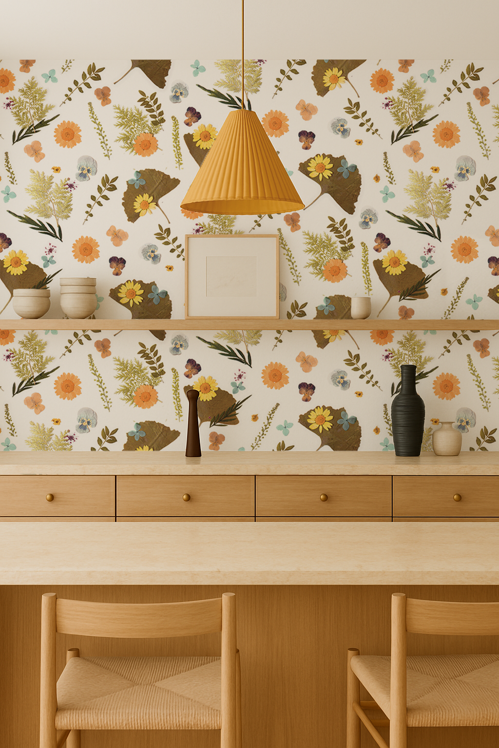 Pressed Fresh Version 01 Wallpaper, merigold & teal - Tampa Home & Garden Store
