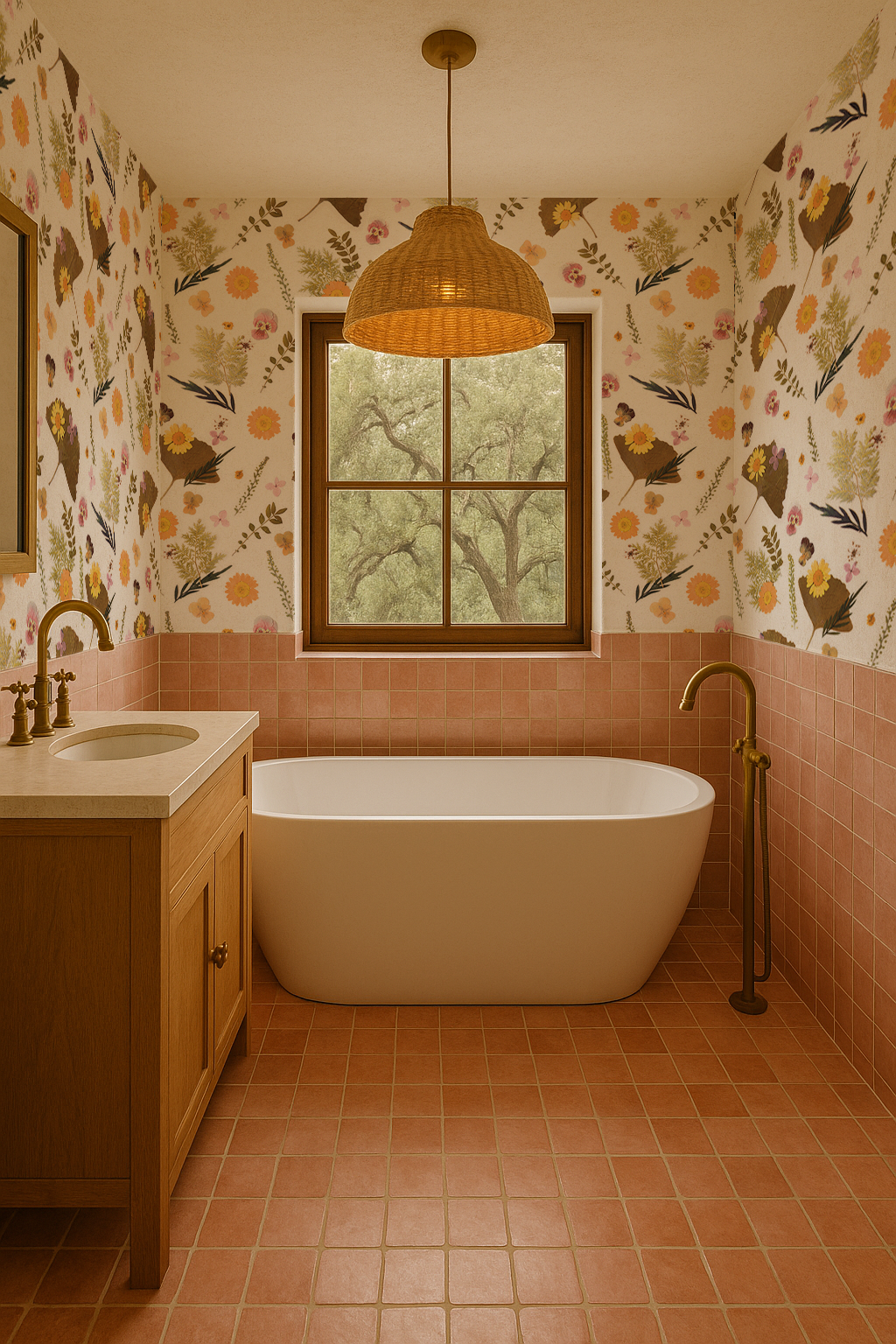 Pressed Fresh Version 01 Wallpaper, orange and pink - Tampa Home & Garden Store