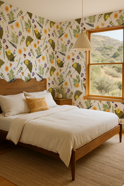 Pressed Fresh Version 01 Wallpaper, yellow and lavender - Tampa Home & Garden Store