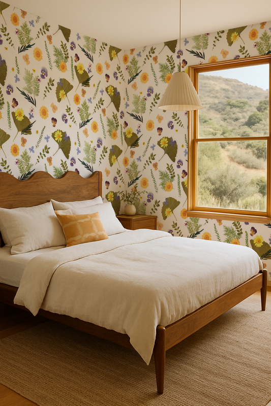 Pressed Fresh Version 01 Wallpaper, yellow and lavender - Tampa Home & Garden Store