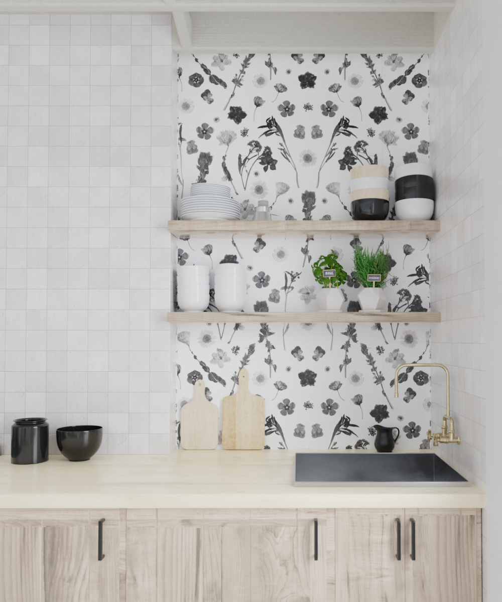 Pressed Fresh Version 02 Wallpaper, black and white - Tampa Home & Garden Store