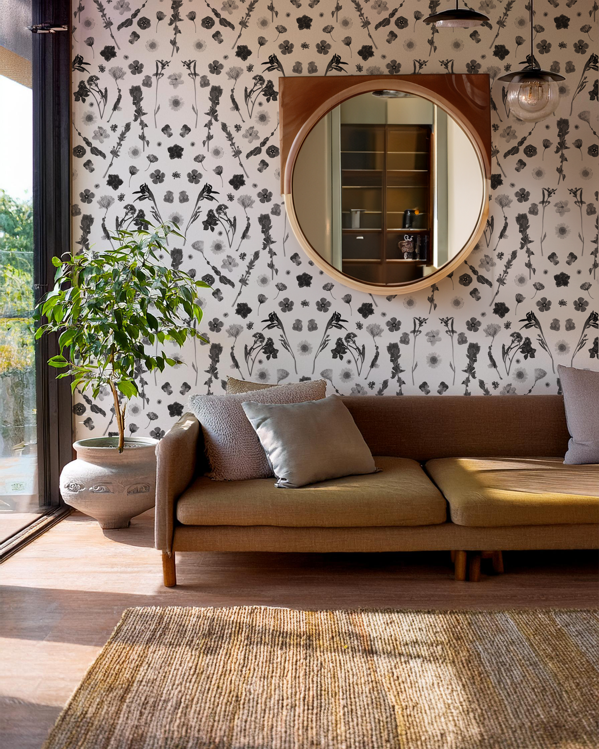 Pressed Fresh Version 02 Wallpaper, black and white - Tampa Home & Garden Store