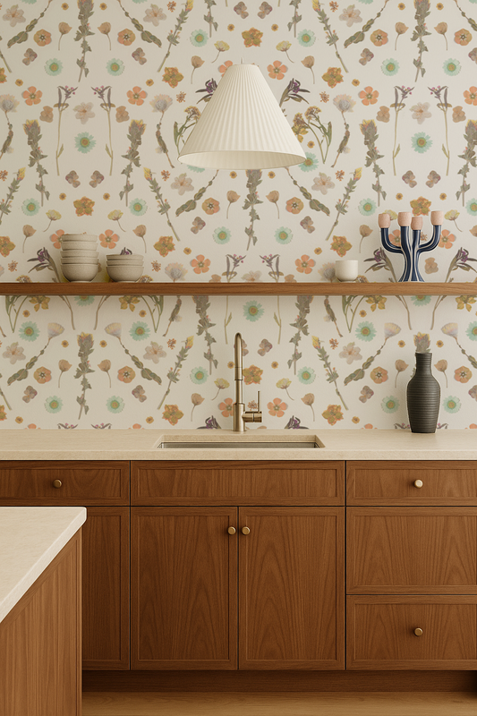 Pressed Fresh Version 02 Wallpaper, peach and mint - Tampa Home & Garden Store