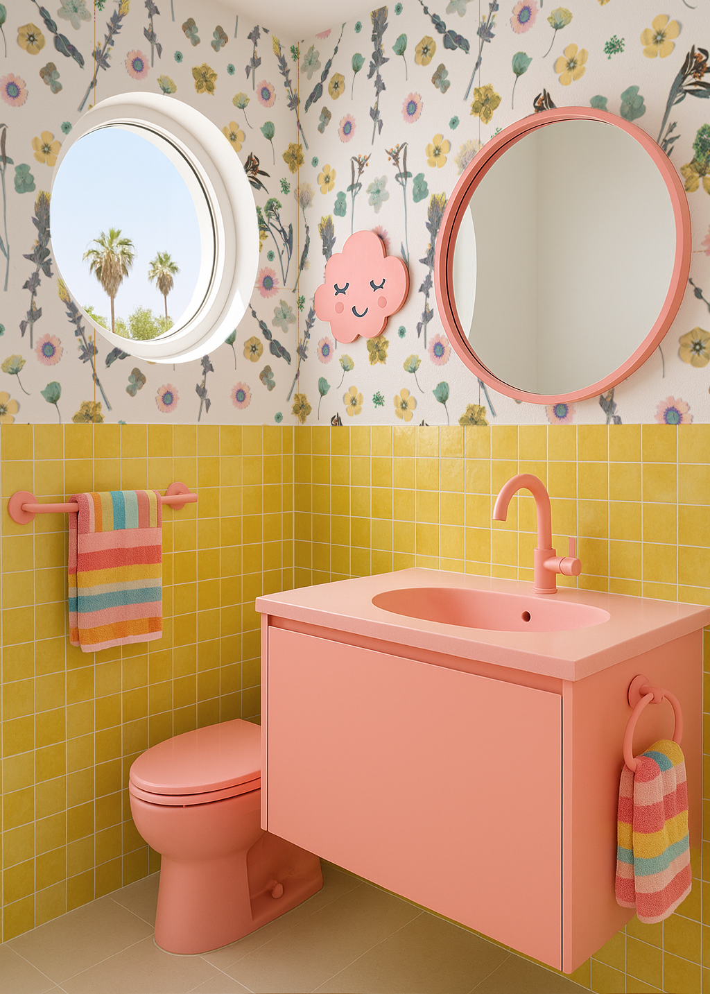 Pressed Fresh Version 02 Wallpaper, pink & yellow - Tampa Home & Garden Store