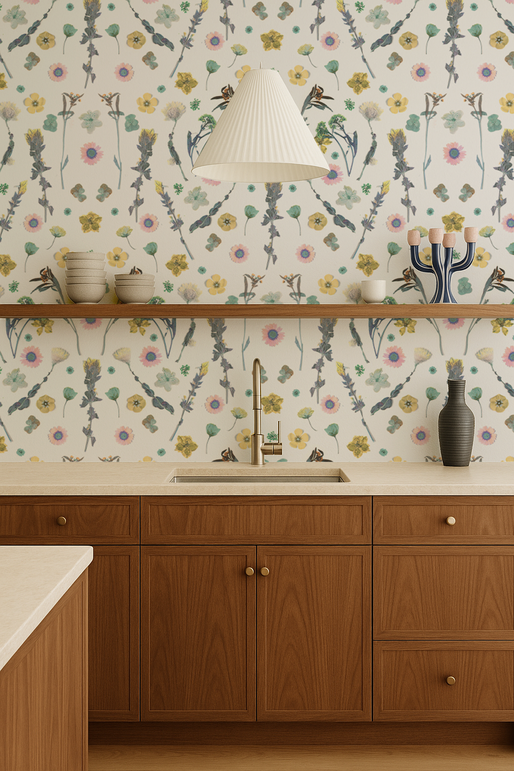 Pressed Fresh Version 02 Wallpaper, pink & yellow - Tampa Home & Garden Store