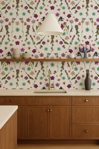 Pressed Fresh Version 02 Wallpaper, purple and blue - Tampa Home & Garden Store