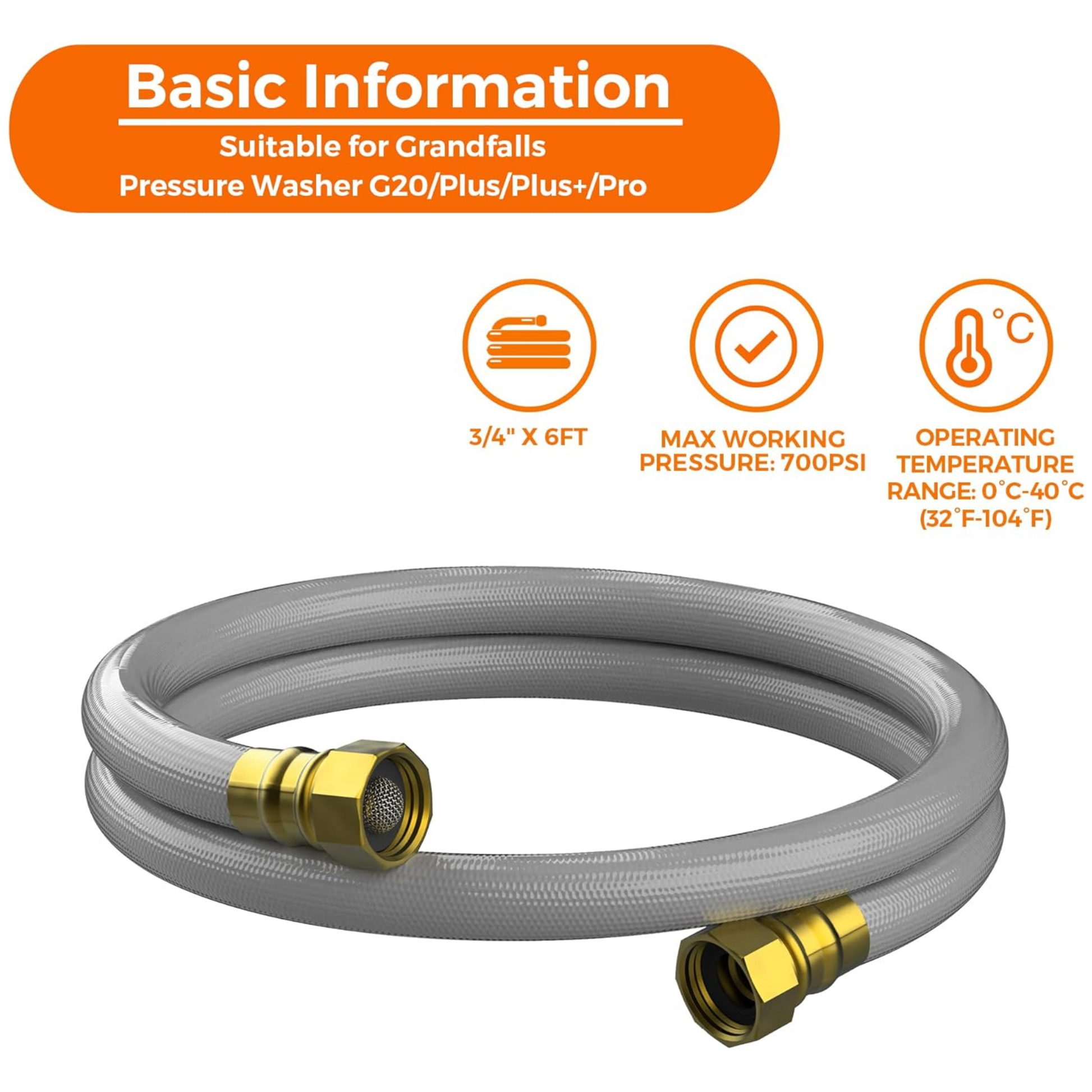 Pressure Washer Leader Hose 6FT for Grandfalls - Tampa Home & Garden Store