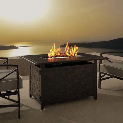 Preston 44" Rectangular Basketweave Aluminum Convertible Gas Fire Pit Table - Tampa Home & Garden Store