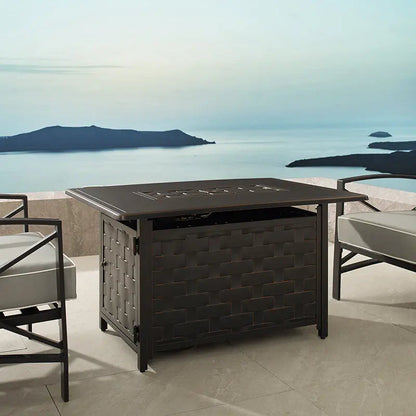 Preston 44" Rectangular Basketweave Aluminum Convertible Gas Fire Pit Table - Tampa Home & Garden Store