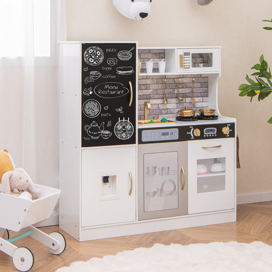 Pretend Play Kitchen with Utensils for Kids Aged 3+-White - Tampa Home & Garden Store