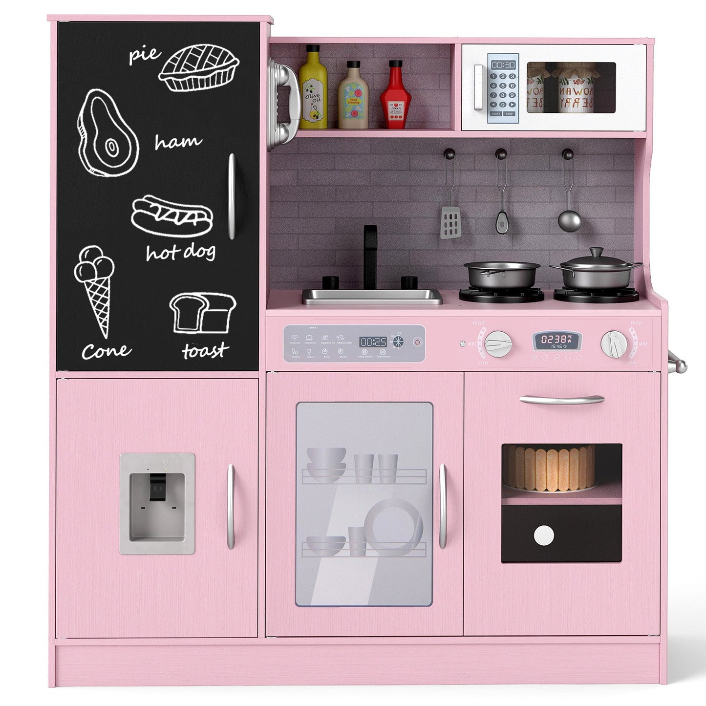 Pretend Play Kitchen with Utensils for Kids Aged 3+-White