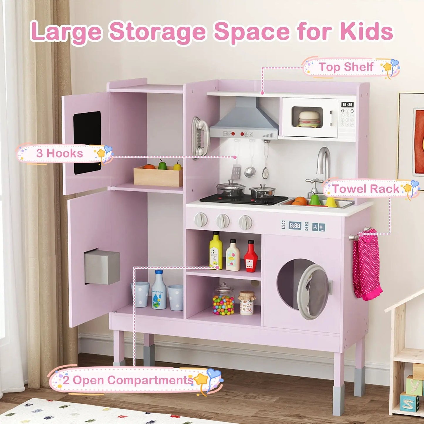 Pretend Kitchen Set with Range Hood and Ice Maker