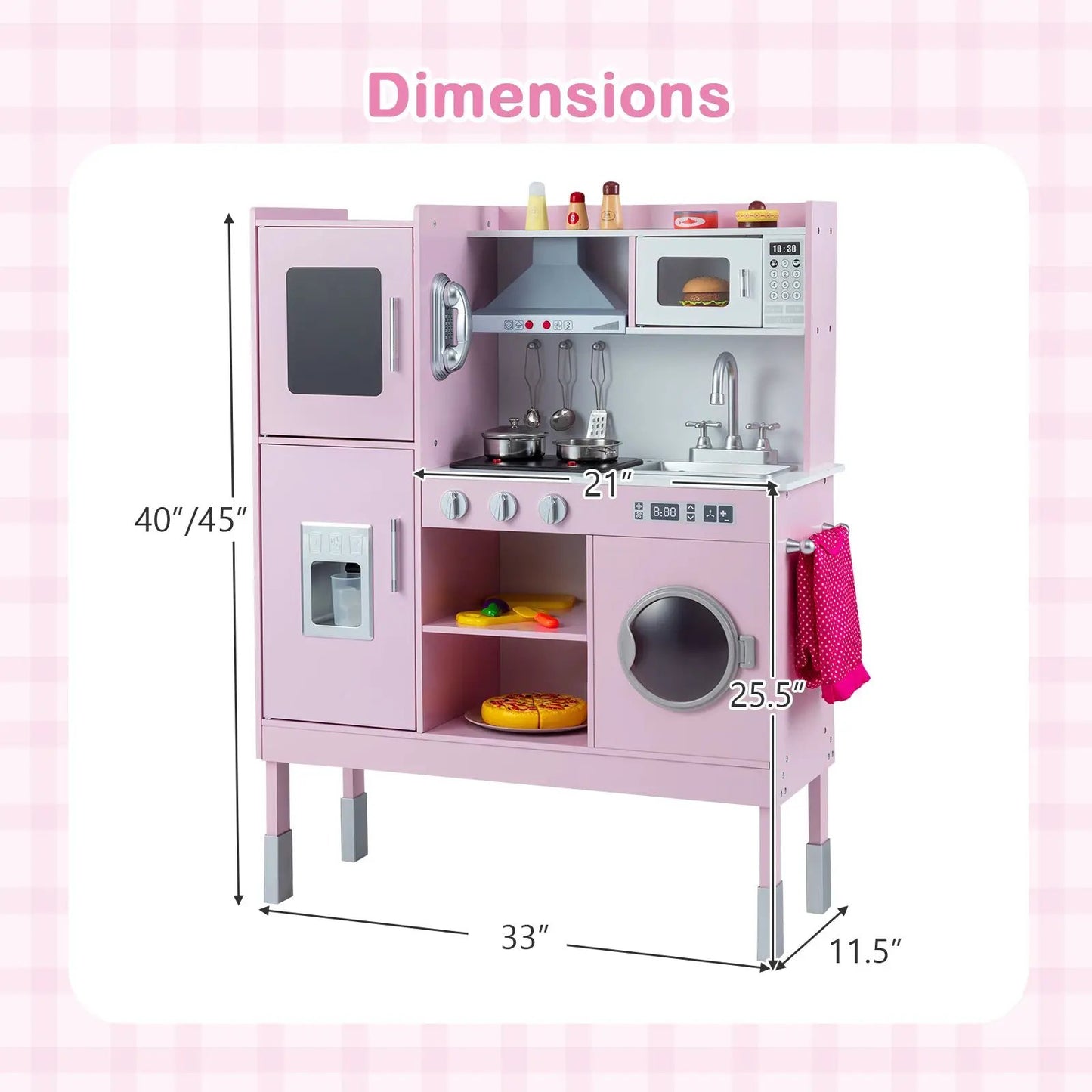 Pretend Kitchen Set with Range Hood and Ice Maker
