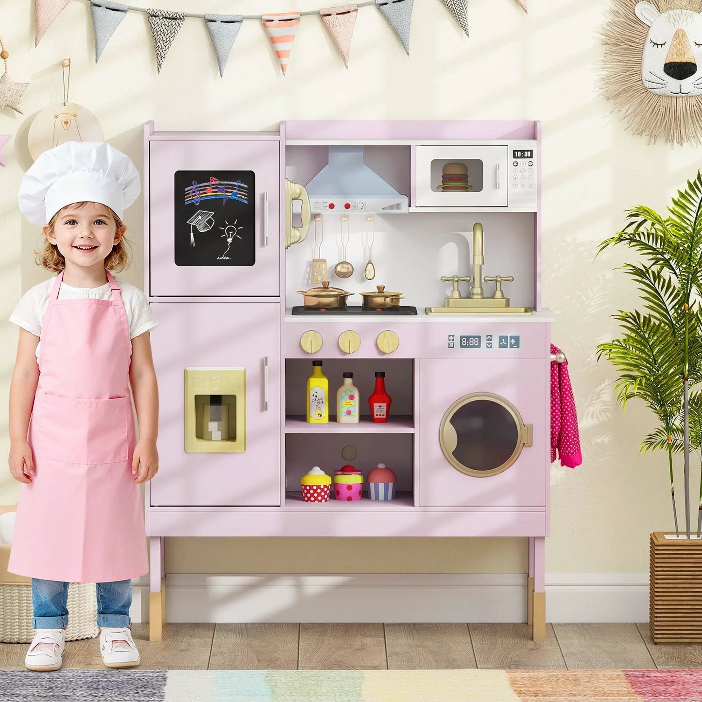 Pretend Kitchen Set with Range Hood and Ice Maker