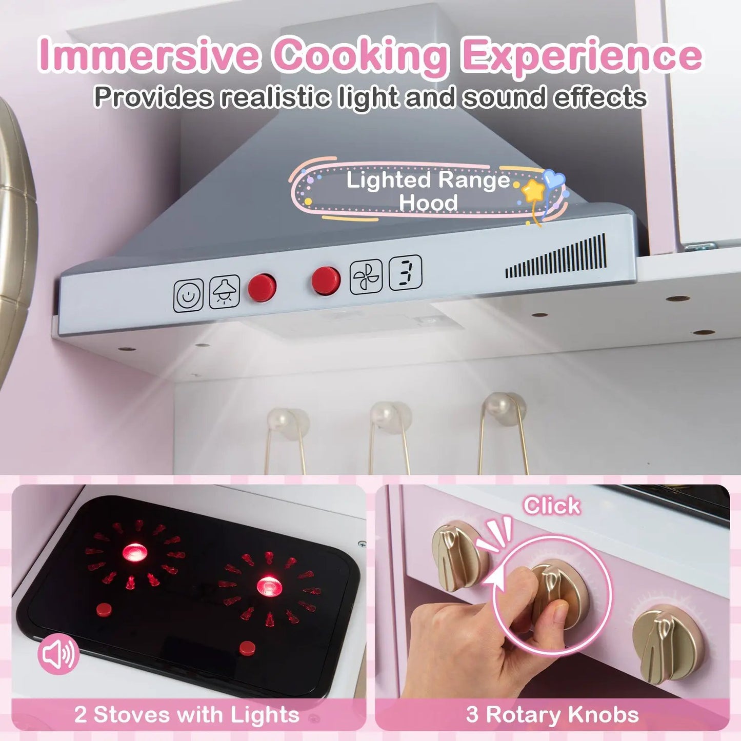 Pretend Kitchen Set with Range Hood and Ice Maker