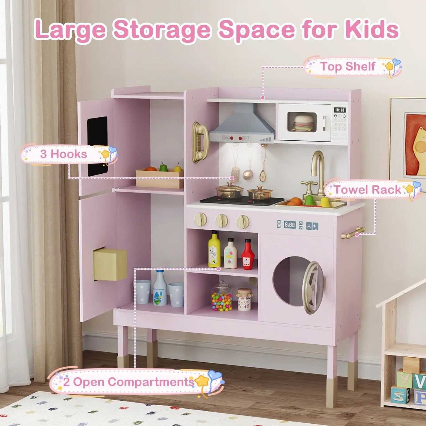 Pretend Kitchen Set with Range Hood and Ice Maker