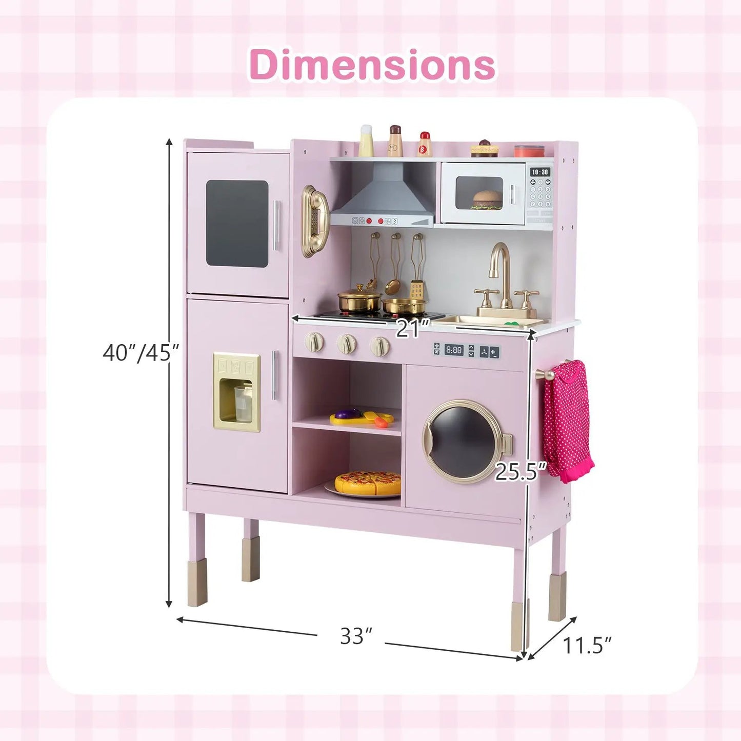 Pretend Kitchen Set with Range Hood and Ice Maker