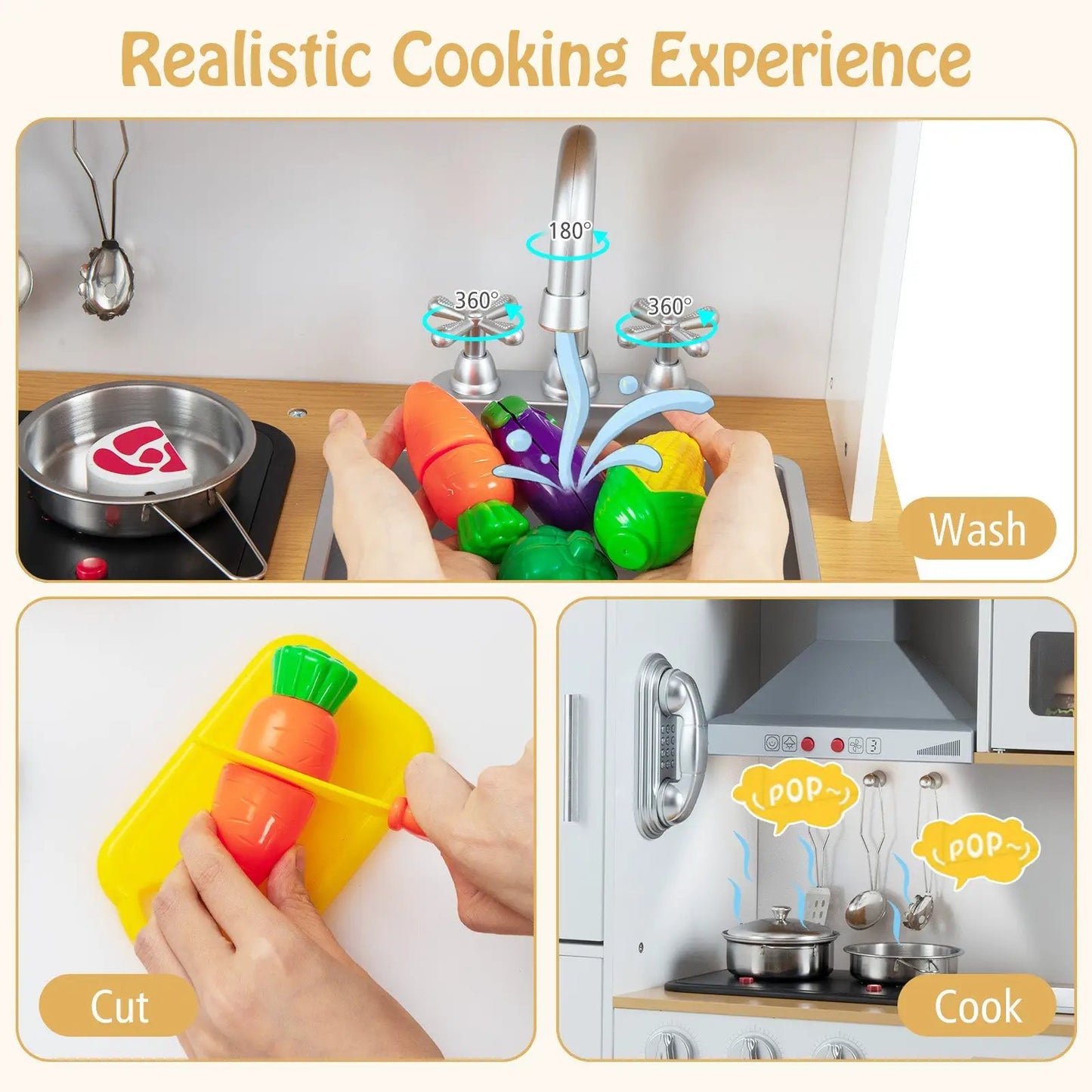 Pretend Kitchen Set with Range Hood and Ice Maker