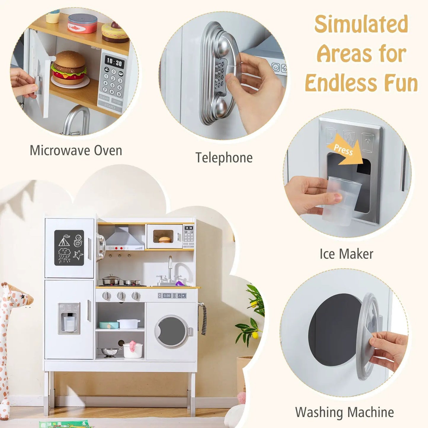 Pretend Kitchen Set with Range Hood and Ice Maker