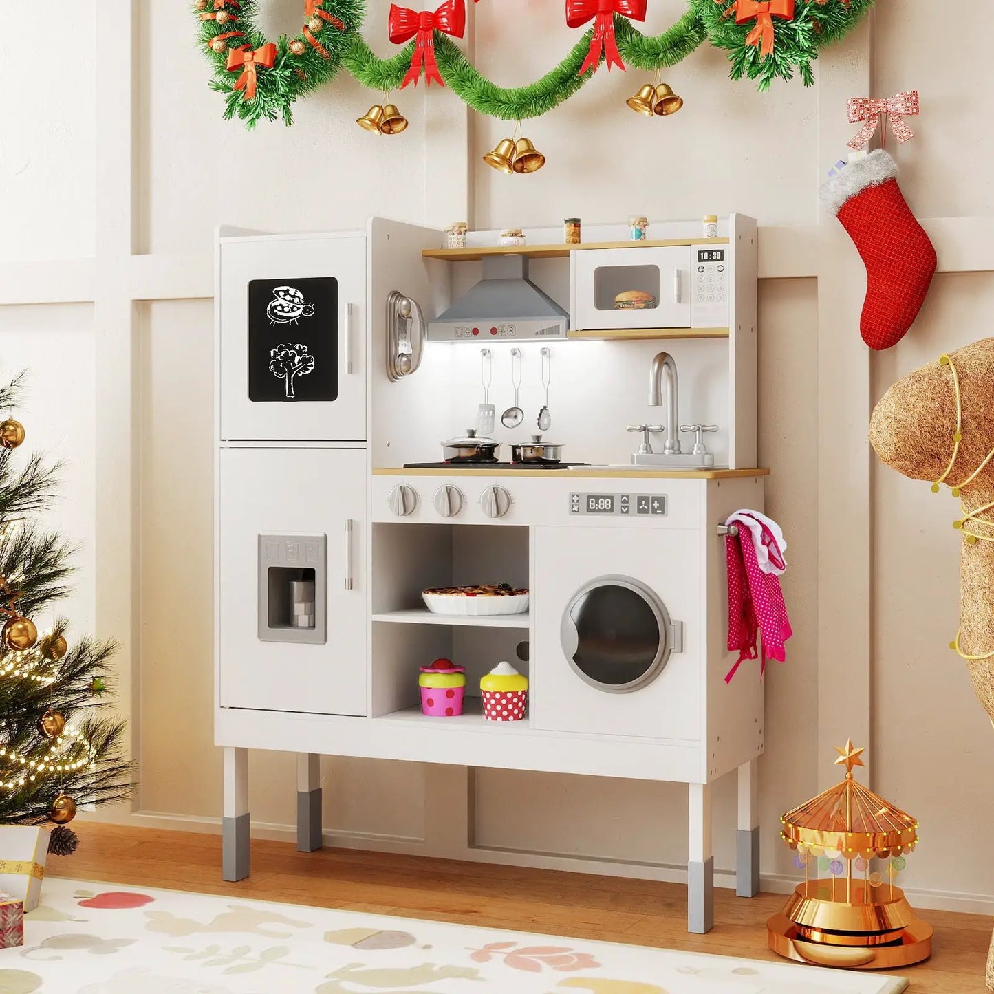 Pretend Kitchen Set with Range Hood and Ice Maker