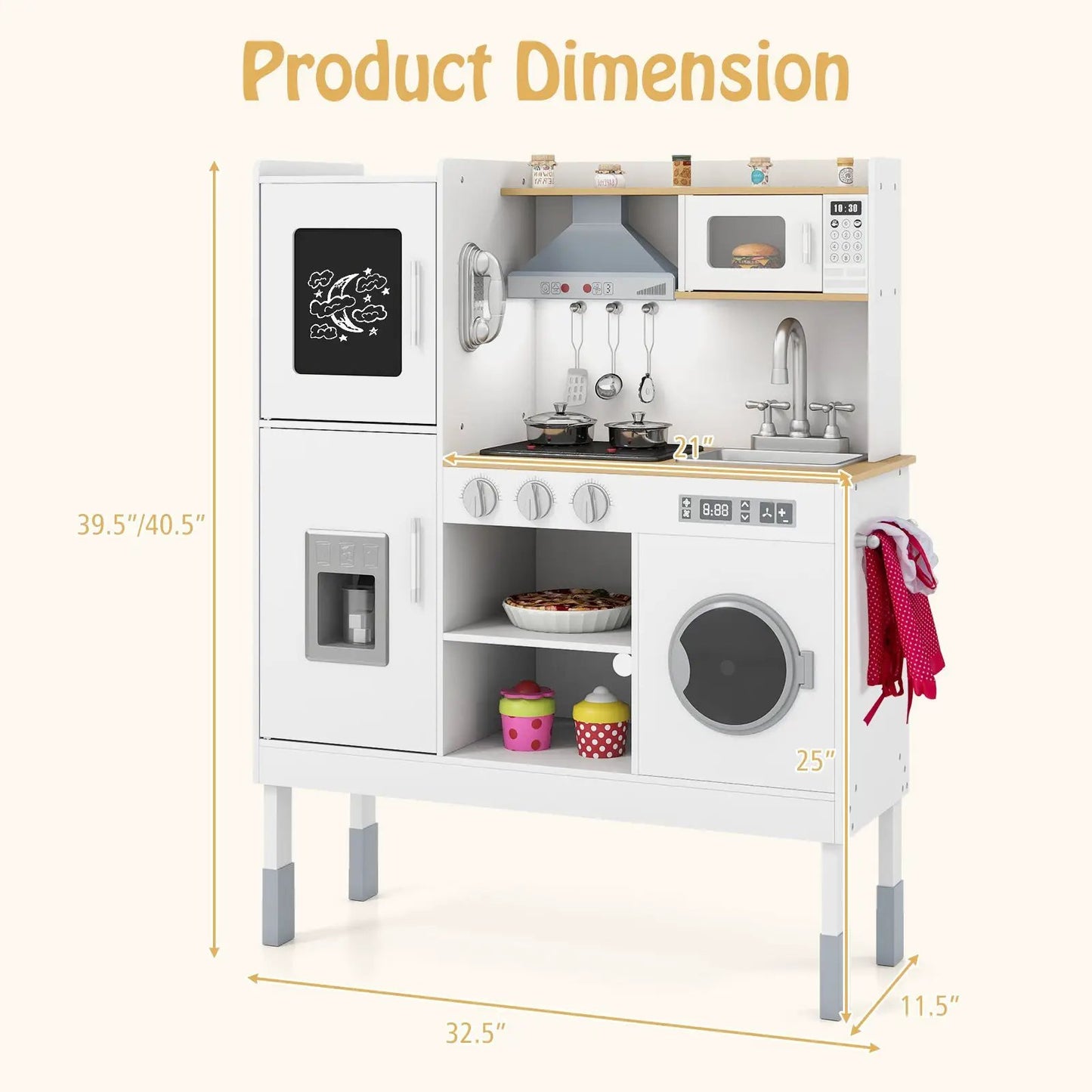 Pretend Kitchen Set with Range Hood and Ice Maker
