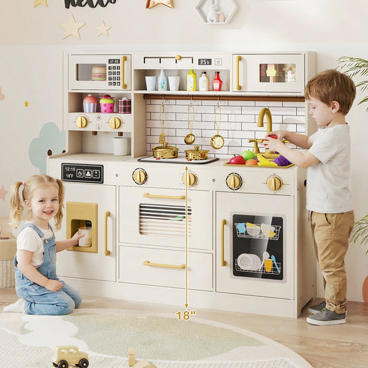 Pretend Toy Kitchen Set with Stoves and Water Dispenser-Beige - Tampa Home & Garden Store
