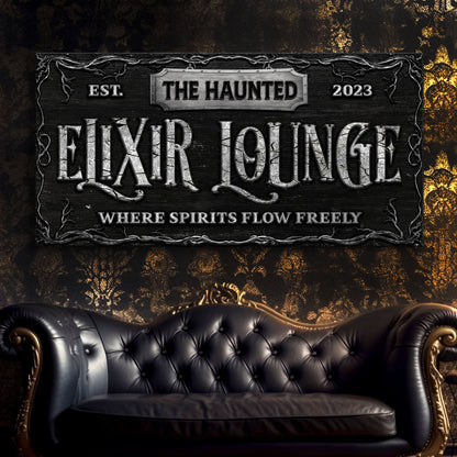 Canvas The Haunted Elixir Sign by Tailored Canvases on wood plaque with vines on Tampa Home & Garden Store