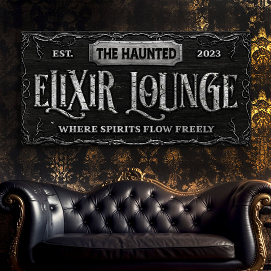 Canvas The Haunted Elixir Sign by Tailored Canvases on wood plaque with vines on Tampa Home & Garden Store
