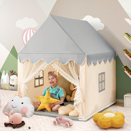 GemGear Kids Large Play Castle Fairy Tent with Mat, gray roof and beige walls on Tampa Home & Garden Store