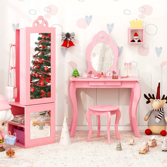 Princess pink vanity table with stool and armoire mirror by DirectDeals on Tampa Home & Garden Store