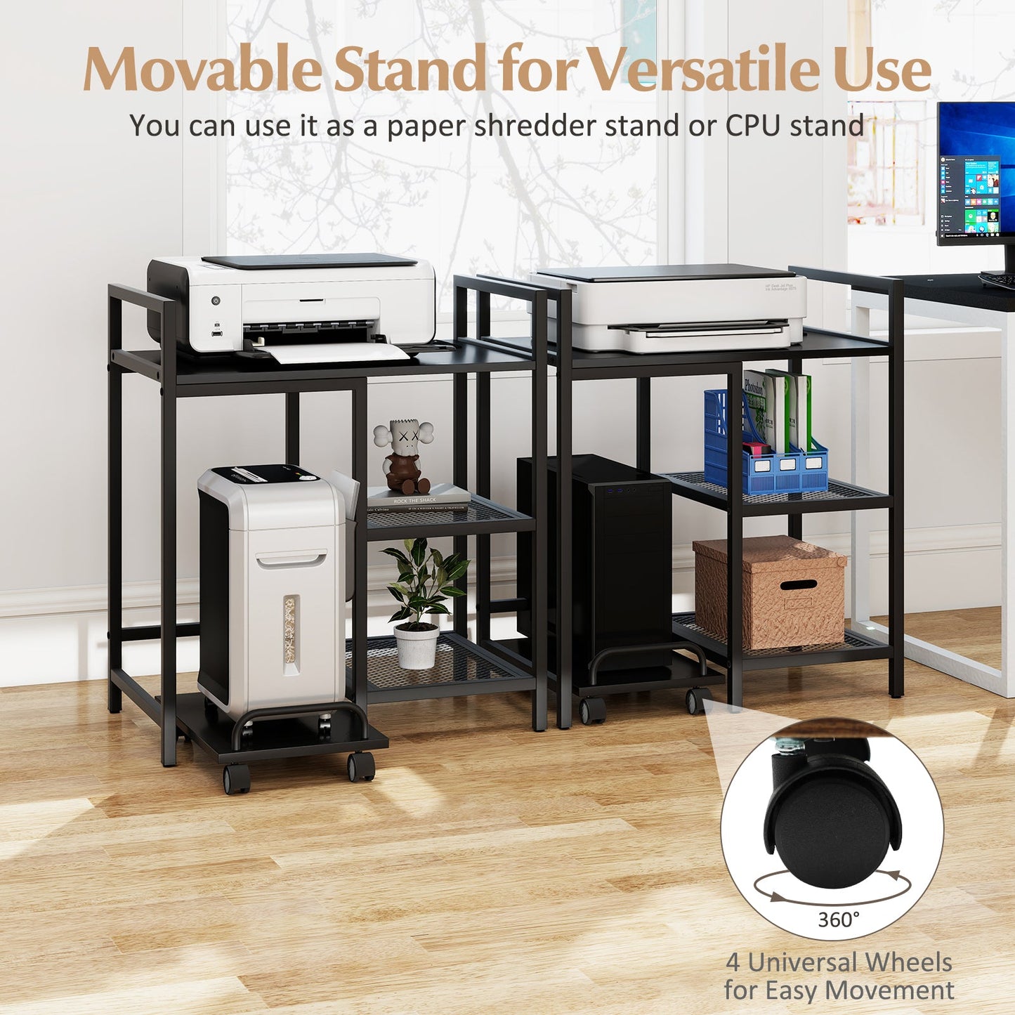 Printer Stand with Charging Station and Storage Shelves