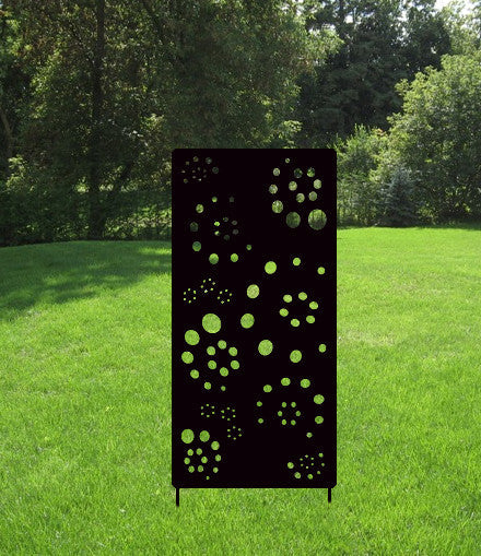 Metal privacy screen with circular cutouts, black metal panel 46in outdoor decor on Tampa Home & Garden Store