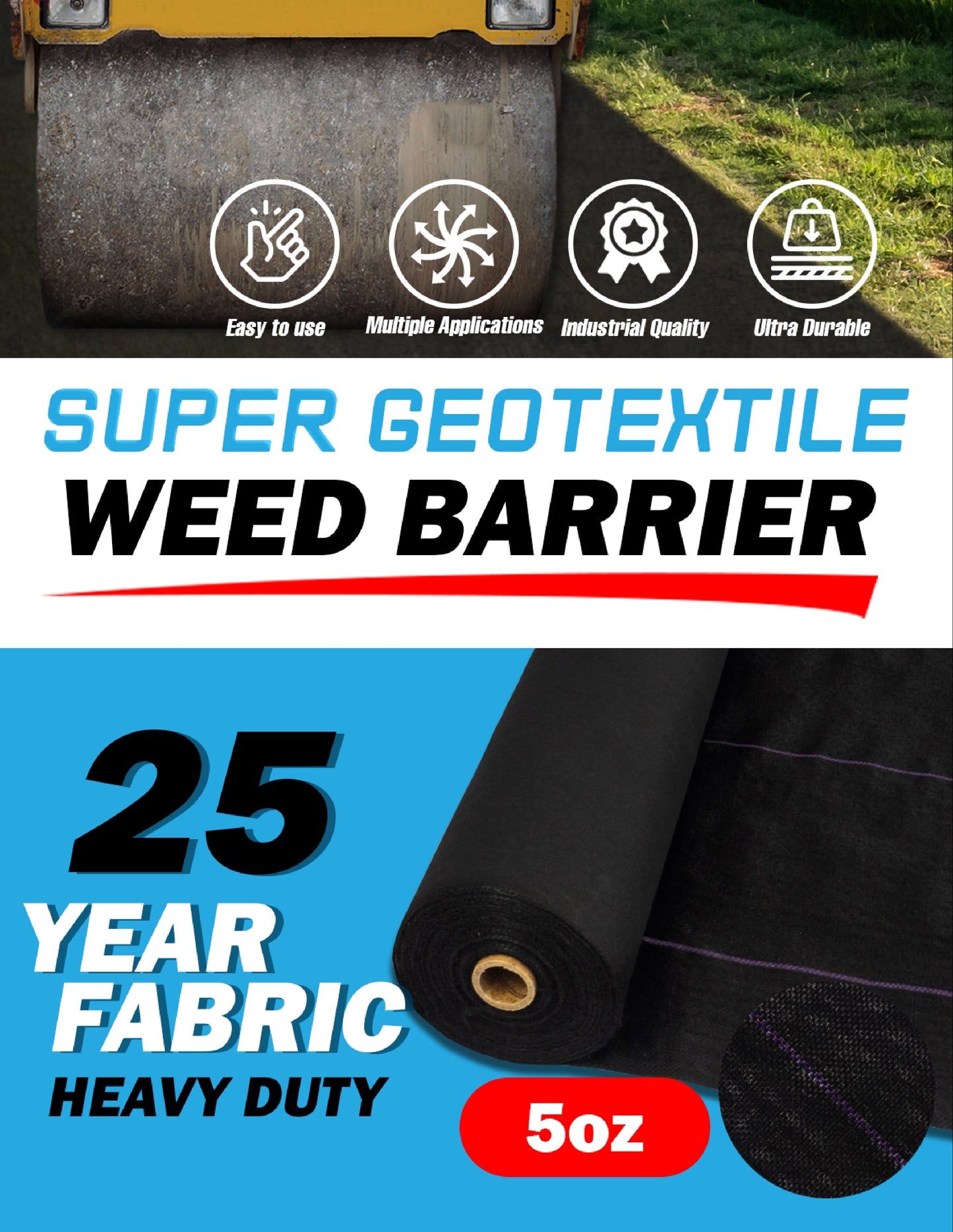 Pro Grade 5oz Weed Barrier - Heavy Duty Landscape Fabric - Weed Block - 25 Year Fabric - Tampa Home & Garden Store