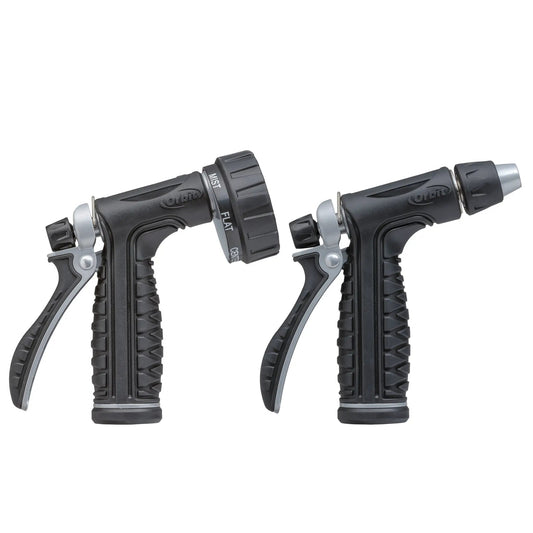 Pro Flo Metal Rear Trigger Nozzle Set, Orbit Irrigation water hose nozzles, pair, black/gray on Tampa Home & Garden Store