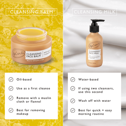 Cleansing Balm jar oil-based beige and Cleansing Face Milk bottle water-based amber by UpCircle on Tampa Home & Garden Store