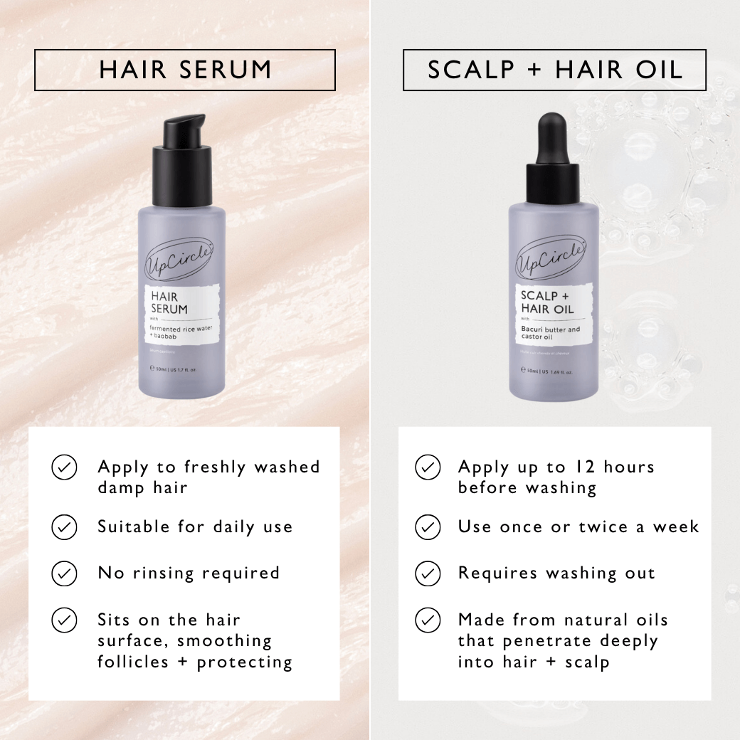 Haircare bundle: UpCircle Hair Serum + Scalp + Hair Oil bottles, lavender with black pumps on Tampa Home & Garden Store