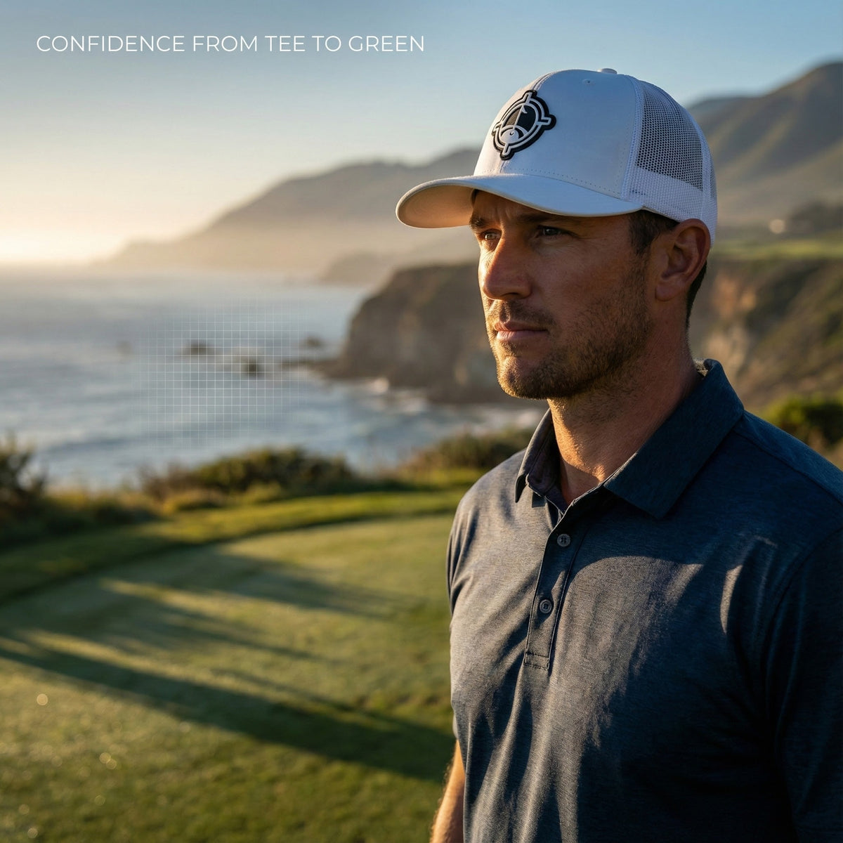Hat white mesh-back snapback with Aiming Fluid Golf logo patch TourDry system on Tampa Home & Garden Store