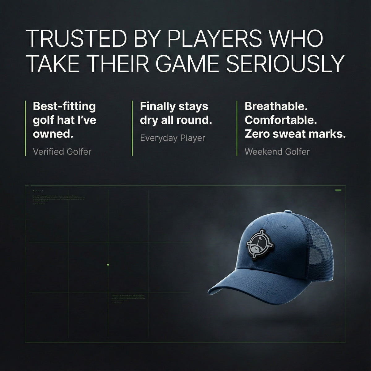 Blue Aiming Fluid Golf TourDry snapback hat with logo patch on Tampa Home & Garden Store