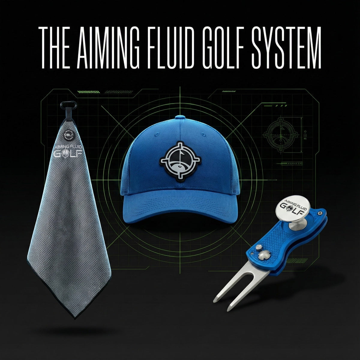Aiming Fluid Golf blue snapback hat with TourDry system and front logo badge on Tampa Home & Garden Store