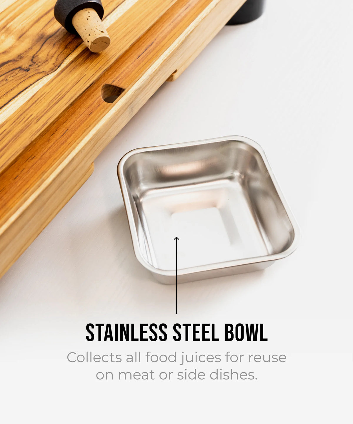 The True Board wooden cutting board with a stainless steel bowl nearby on Tampa Home & Garden Store