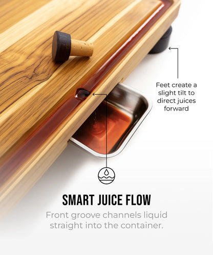 The True Board Compact cutting board with front groove channel directing juices into a tray on Tampa Home & Garden Store