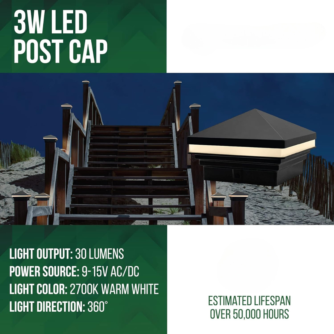 CPL02 Modern 2700K 3W AC/DC Low Voltage Aluminum LED Pyramid Post Cap Light for 3.5x3.5 or 4x4