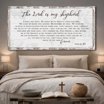 Psalm 23 The Lord Is My Shepherd Sign III canvas wall art in rustic whitewashed frame on Tampa Home & Garden Store