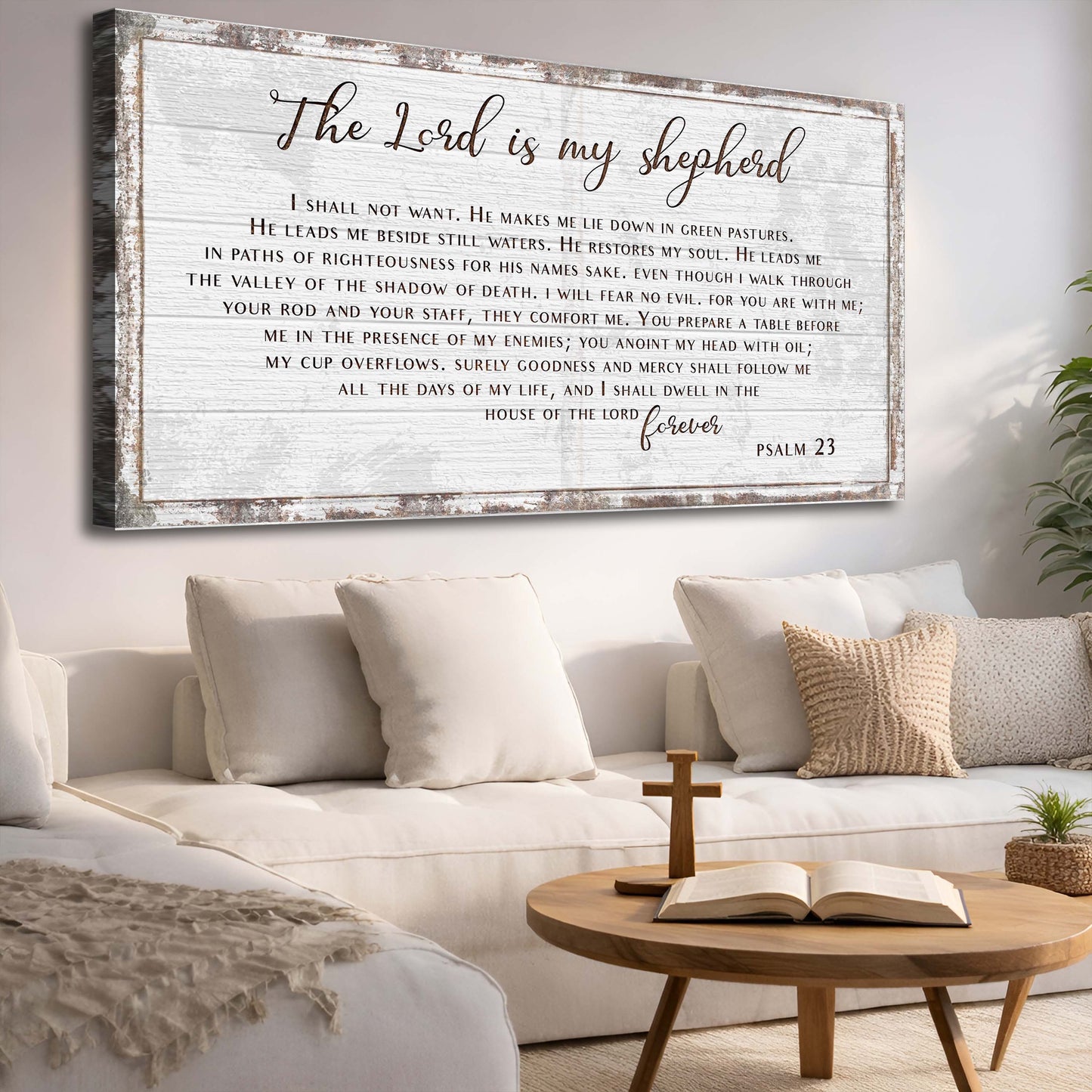 Tailored Canvases Psalm 23 sign canvas crafting decor with whitewashed rustic frame on Tampa Home & Garden Store