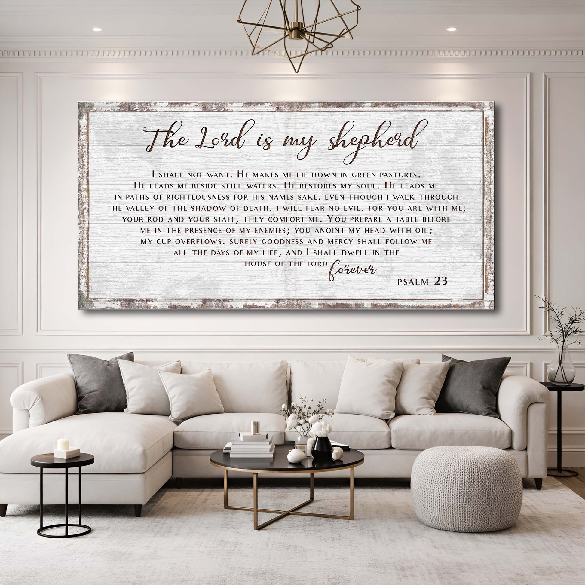 Psalm 23 canvas sign by Tailored Canvases, distressed rustic frame crafting canvas on Tampa Home & Garden Store